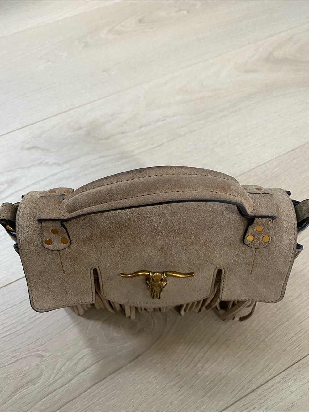 Polo Ralph Lauren Small Schooly Bag in Beige Suede + Strap + Dustbag - Picture 9 of 13